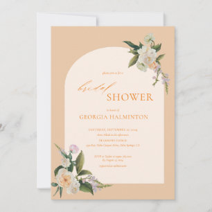 Modern Arch Peach Floral Bridal Shower Invitation 