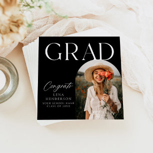 Modern Arch Photo Black Graduation Party Napkin