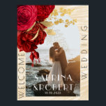 Modern Arch Photo Burgundy Floral Welcome Wedding Poster<br><div class="desc">Modern Arch Photo Burgundy Gold Floral Wreath Welcome Wedding</div>