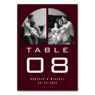 Modern Arch Photo Burgundy Wedding Table Number