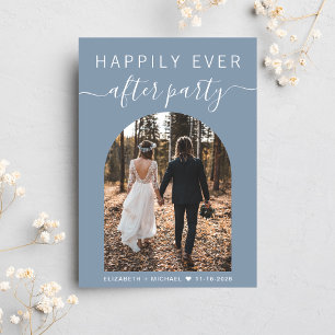 Modern Arch Photo Dusty Blue Wedding Reception Invitation