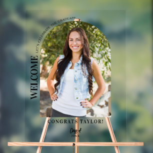 Modern Arch Photo Elegant Grad Party Welcome Acrylic Sign