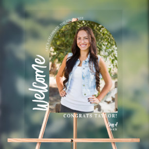 Modern Arch Photo Elegant Grad Party Welcome Acrylic Sign