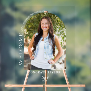 Modern Arch Photo Elegant Graduation Party Welcome Acrylic Sign