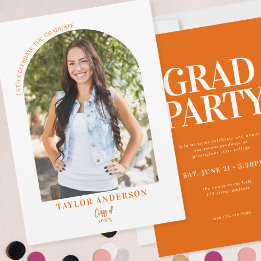 Modern Arch Photo Elegant Orange Graduation Party Invitation