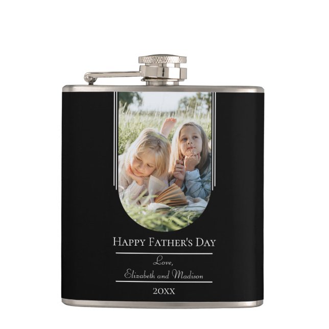 Modern Arch Photo Father's Day | Black Hip Flask (Front)