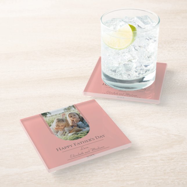 Modern Arch Photo Father's Day | Coral Glass Coaster (Angled)