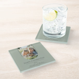 Modern Arch Photo Father's Day Sage Green Glass Coaster