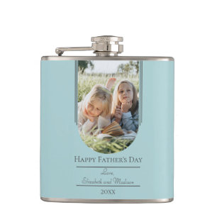 Modern Arch Photo Father's Day   Teal Hip Flask