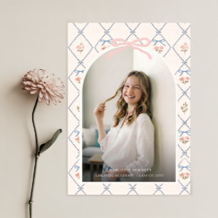 Modern Arch Photo Floral Bow Graduation Thank You Postcard