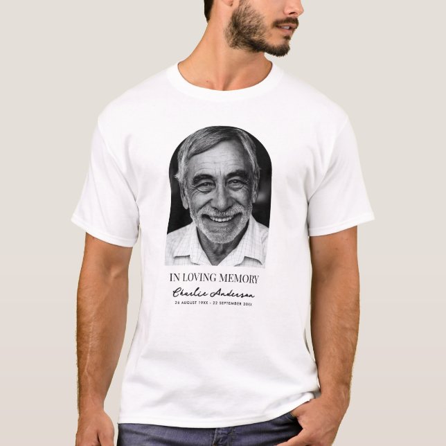 Modern Arch Photo Funeral Or Memorial Service T-Shirt (Front)