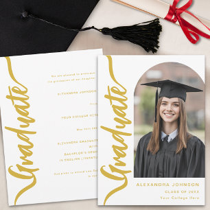 Modern Arch Photo Gold Script Announcement