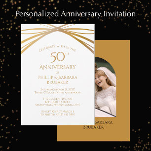 Modern Arch Photo Golden 50th Anniversary Party Invitation
