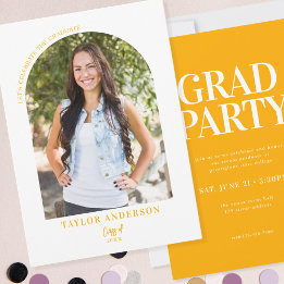 Modern Arch Photo Golden Yellow Graduation Party Invitation