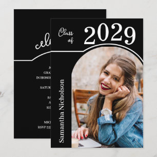 Modern Arch Photo Graduation Black Invitation