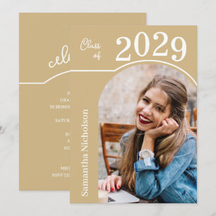 Modern Arch Photo Graduation Gold Invitation
