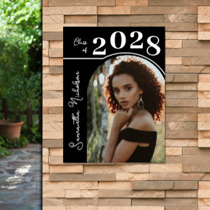 Modern Arch Photo Graduation Party Black Poster