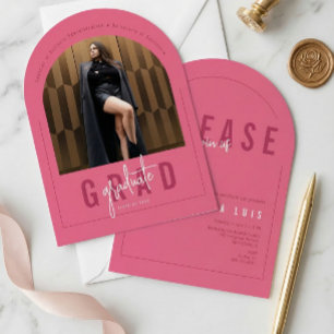 Modern Arch Photo Hot Pink Graduation Invitation