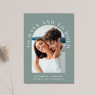 Modern Arch Photo QR Code Sage Green Wedding Invitation