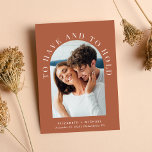 Modern Arch Photo QR Code Terracotta Wedding Invitation<br><div class="desc">Modern terracotta all-in-one wedding invitation featuring your photo in an arched frame surrounded by "To Have And To Hold" in elegant white typography. Add your first names, wedding date and location. On the reverse side, personalise your invitation in more detail in simple white typography and input your wedding website address...</div>