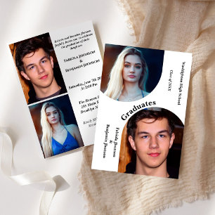 Modern arch photo siblings Double graduation Invitation