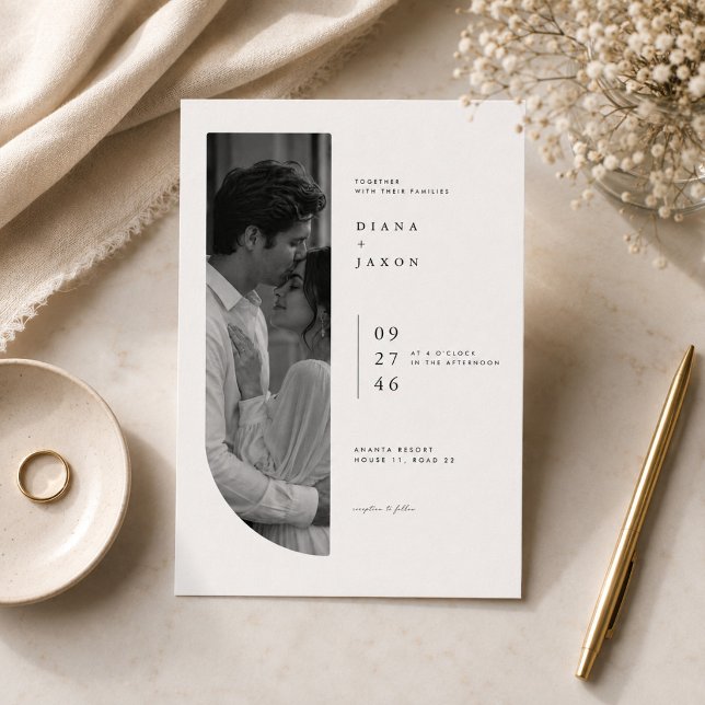 Modern Arch Photo Wedding Invitation Template. (Creator Uploaded)