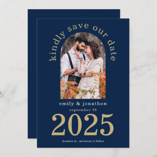 Modern Arch Photo Wedding Navy Blue Save The Date