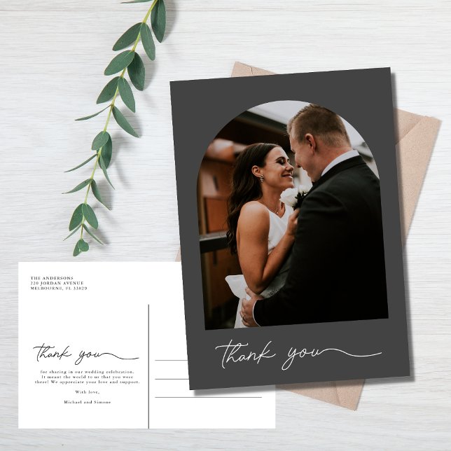 Modern Arch Photo Wedding Thank You  Postcard (Creator Uploaded)