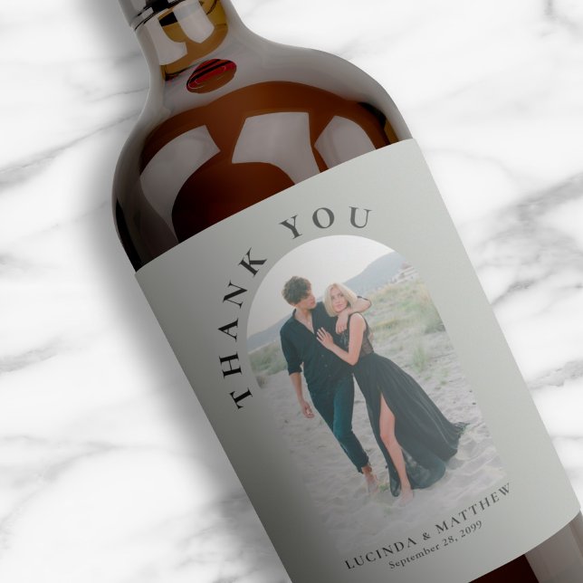 Modern Arch Photo Wedding Thank You Wine Label (Creator Uploaded)