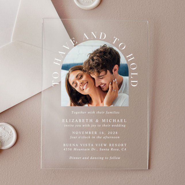 Modern Arch Photo White Wedding Acrylic Invitations (Creator Uploaded)