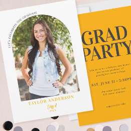 Modern Arch Photo Yellow Grey Graduation Party Invitation