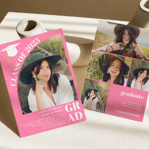 Modern arch pink 5 photos graduation invitation