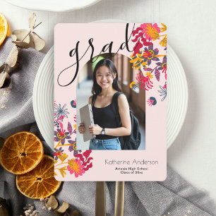 Modern Arch Pink Floral Photo Graduation Party Invitation