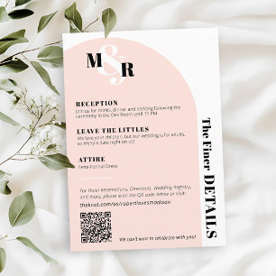 Modern Arch Pink Monogram Wedding Details Card