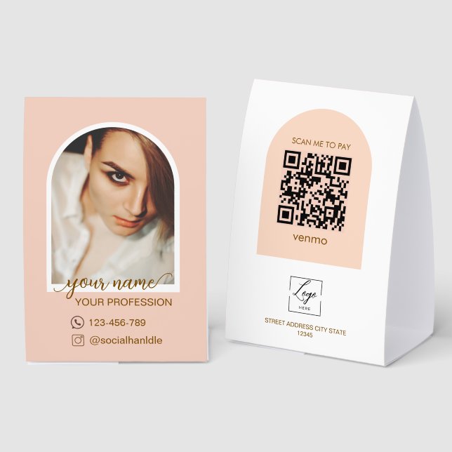  Modern arch pink photo qr code logo Payment Sign (Front/Back)