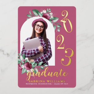 Modern Arch   Purple Floral Photo Graduation   