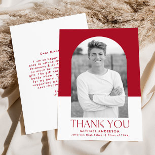 Modern Arch Red Colour Block Photo Graduation Thank You Card