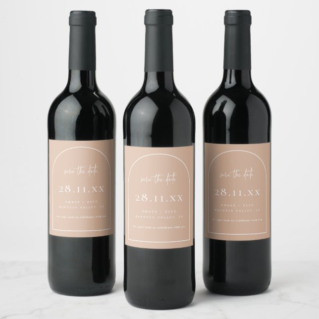 Modern Arch Retro Minimalist Blush Dusty Pink Save Wine Label (Bottles)