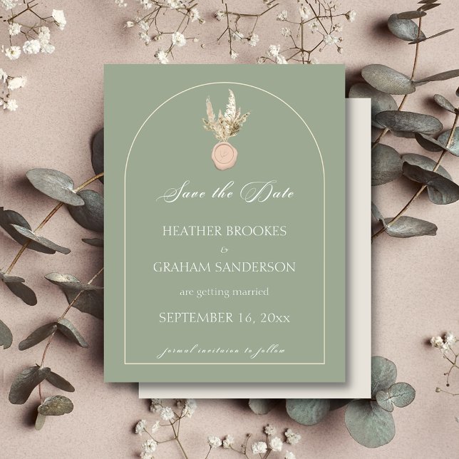 Modern Arch Sage Green Wedding Save the Date Card (Creator Uploaded)