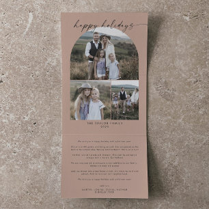 Modern Arch   Salmon Happy Holidays Photo Collage Tri-Fold Holiday Card