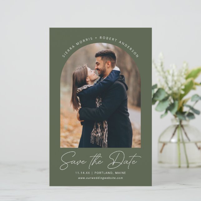 Modern Arch Save the Date Wedding Announcement (Standing Front)