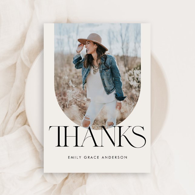 Modern Arch Simple Boho Three Photo Graduation Thank You Card (Creator Uploaded)
