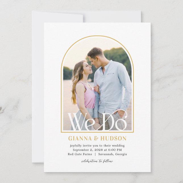 Modern Arch Simple Wedding Photo Invitation (Front)