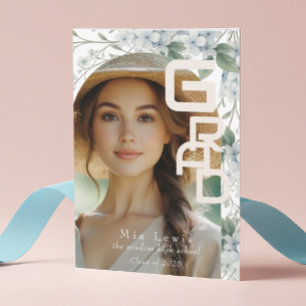 Modern Arch Soft Blue Hydrangeas Graduation Photo Announcement