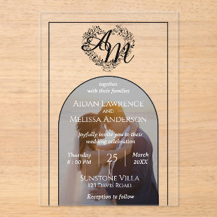 Modern Arch Style Photo Monogram Wedding  Acrylic Invitations