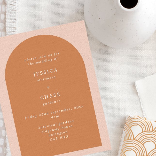 Modern Arch Terracotta & Blush Editable Wedding Invitation (Creator Uploaded)
