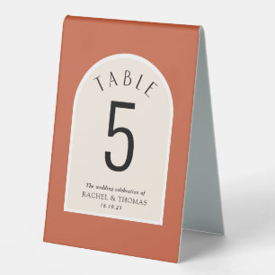 Modern arch terracotta Wedding table number