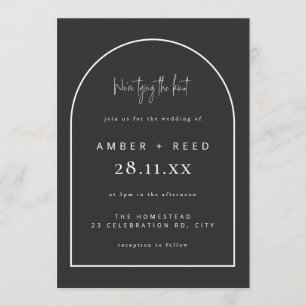 Modern Arch Tying Knot Wedding Black Matte Script Invitation