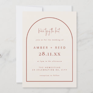Modern Arch Tying Knot Wedding Terracotta Script  Invitation