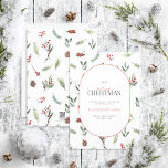 Modern Arch Warm Red Winter Merry Christmas Holida Holiday Card<br><div class="desc">What better way to spread holiday cheer than with our Modern Arch Warm Red Winter Merry Christmas Holiday Card? This beautiful card features a modern winter greenery pattern of pine and festive red berries, behind the pill shaped inset featuring your holiday greetings. The word "Merry" is elegantly written in a...</div>